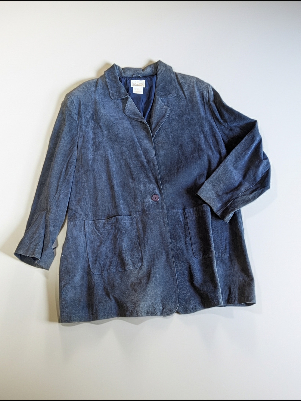 Vintage Roaman's Navy Blue Suede Single-Button Blazer Women's XXL